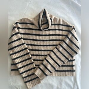 H&M Beige and Black Striped Turtleneck Sweater